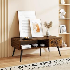 Costway Tavolino moderno mid-century con 1 cassetto e mensola, Tavolino da caffè per salone e reception Marrone rustico