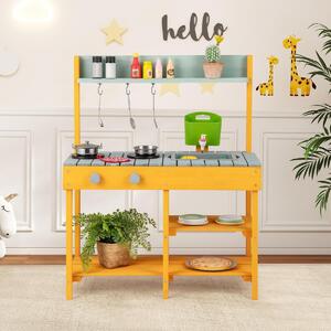 Costway Cucina per bambini da esterno con serbatoio d'acqua, Cucina giocattolo con rubinetto realistico e accessori per giardino