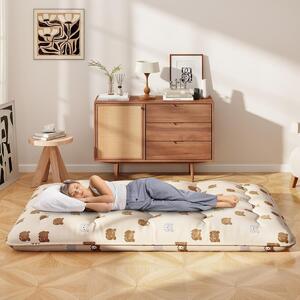 Costway Materasso futon portatile con copertura lavabile sacca, Tappeto arrotolabile per pavimento 140cm Marrone
