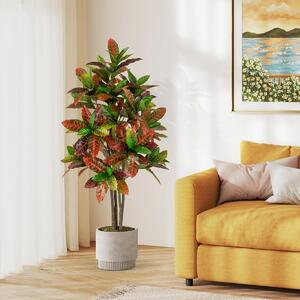 Costway Pianta artificiale di croton alta 150 cm, Pianta tropicale in vaso con foglie finte 1 Confezione