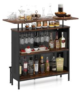 Costway Mobile bar da casa a 4 livelli con 2 ripiani vino e porta calici, Tavolo da bar industriale in metallo con poggiapiedi metallici
