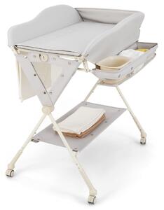 Costway Fasciatoio per bambini con 3 altezze regolabili e 4 ruote bloccabili, Fasciatoio pieghevole con bacino Grigio