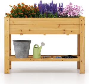 Costway Aiuola da giardino in legno rialzata, Fioriera con gambe e ripiano contenitore per erbe Naturale