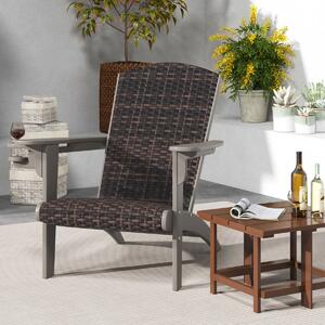 Costway Sedia adirondack da patio con sedile e schienale imbottiti in rattan, Sedia da lounge e porta tazza nascosto Grigio