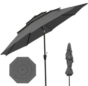 Costway Ombrellone da mercato con inclinazione a pulsante da tavolo per giardino, Ombrellone da patio 300 cm Grigio