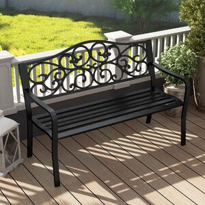 Costway Panchina da giardino con schienale a design fiorito e seduta a listoni, Panchina da giardino da esterno da 128 cm Nero