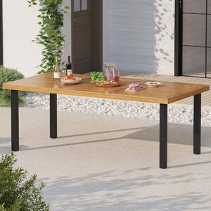 Costway Tavolo da pranzo da patio per 8 persone, Tavolo rettangolare grande da 200 cm con piano in legno di acacia e gambe in metallo ad alta resistenza Naturale + Nero