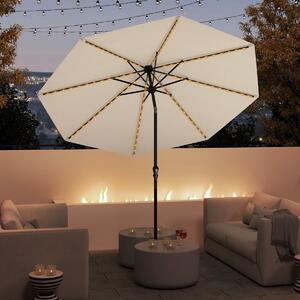 Costway 3M Ombrellone da patio solare con 96 luci LED e 9 modalità, Parasole da mercato pesante per giardino e spiaggia Beige