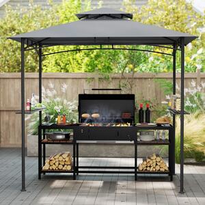 Costway Gazebo per griglia e pergolato per barbecue con doppio tetto, Tenda da esterno 242 x 150 cm Grigio