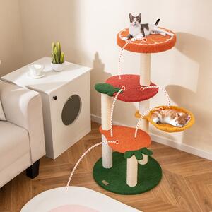 Costway Albero per gatti con cesto rotante di mela e carota, Albero per gatti in stile frutta 99,5 cm Colorato