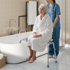Costway Panca trasferimento vasca scorrevole per anziani e disabili, Sedia da doccia regolabile in altezza per vasca da bagno Bianco