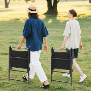 Costway Set di 2 sedie da giardino pieghevoli con telaio in metallo, Sedie da spiaggia con schienale e braccioli Nero