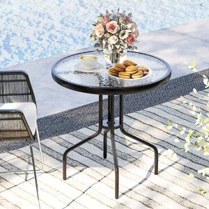 Costway Tavolo da pranzo da patio 70 cm con piano in vetro temperato, Tavolo da bistro rotondo con struttura in metallo Nero
