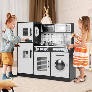 Costway Set di cucina giocattolo con forno lavatrice microonde dispenser d’acqua, Giocattolo da chef per gioco di fantasia Nero