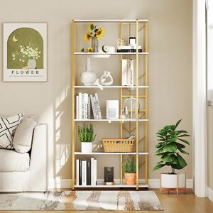 Costway Libreria geometrica moderna con telaio in metallo da letto, Libreria a 6 ripiani con 2 kit antiribaltamento per soggiorno Bianco