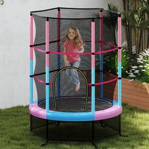 Costway Tappeto elastico per bambini con rete di sicurezza, Tappeto elastico con struttura in acciaio resistente Rosa