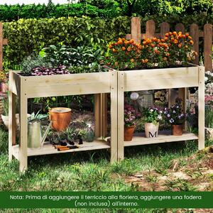 Costway Letto da giardino rialzato in legno contenitore per fiori per interno ed esterno, Fioriera elevata con ripiano Naturale