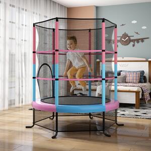 Costway Tappeto elastico per bambini con rete di sicurezza in acciaio resistente, Tappeto elastico con struttura Rosa
