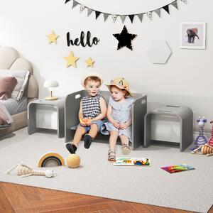 Costway Set tavolo e sedie in legno di faggio per bambini, Set multiuso con tavola spessa e superficie liscia Grigio