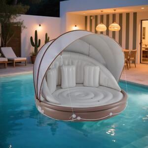 Costway Isola gonfiabile con tetto capacità di carico 180 kg, Lettino galleggiante da piscina 186 cm con tetto retrattile e rimovibile Colorato