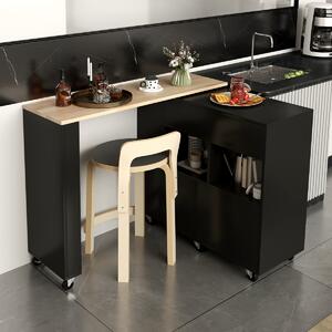 Costway Carrello da cucina con piano in legno di gomma ripiano regolabile porta calici, Mobile 2 in 1 su ruote Nero