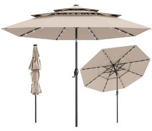 Costway Ombrellone da patio solare 313 cm con tetto ventilato a 3 piani, Tenda parasole per tavolo da giardino Beige