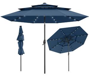 Costway Ombrellone da patio solare 313 cm con tetto ventilato a 3 piani, Tenda parasole per tavolo da giardino Indaco