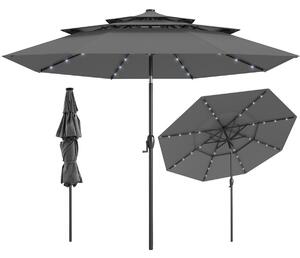 Costway Ombrellone da patio solare 313 cm con tetto ventilato a 3 piani, Tenda parasole per tavolo da giardino Grigio