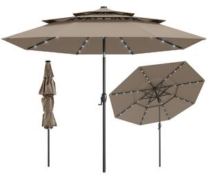 Costway Ombrellone da patio solare 313 cm con tetto ventilato a 3 piani, Tenda parasole per tavolo da giardino Taupe