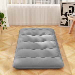 Costway Materasso futon portatile con copertura lavabile sacca da trasporto, Tappeto arrotolabile per pavimento 90cm Grigio