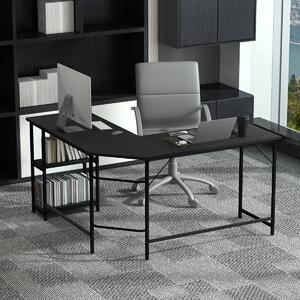 Costway Scrivania per computer a L forma da 138cm, Scrivania da ufficio angolar con telaio in acciaio ripiano rimovibile Nero