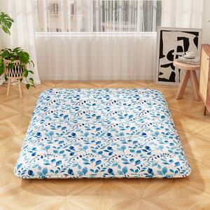 Costway Materasso futon portatile con copertura lavabile sacca da trasporto, Tappeto arrotolabile per pavimento 140cm Blu chiaro