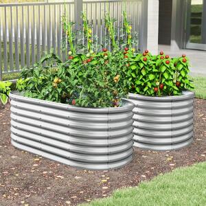 Costway Letto da giardino rialzato tondo fioriera elevata da 60 cm con design a fondo aperto, Piastra verniciata bordo sicuro Argento
