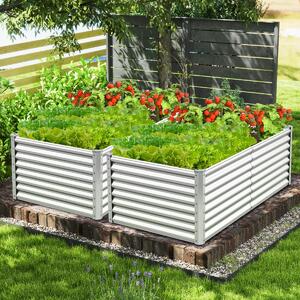 Costway Letto da giardino rialzato da 60 cm fioriera elevata con design a fondo aperto, Protettori d'angolo rinforzati fioriera in metallo per esterni per verdure Argento