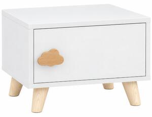 AIYAPLAY Comodino per Bambini 3-8 Anni con Vano Contenitore, Gambe in Pino, Maniglia a Nuvola, 34x31x25 cm, Bianco | Aosom Italy