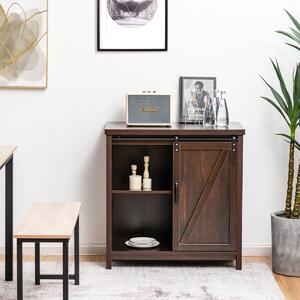 Costway Credenza a buffet con porta a serranda scorrevole soggiorno, Mobiletto portaoggetti rustica per cucina Marrone