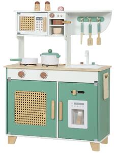 AIYAPLAY Cucina Giocattolo per Bambini in Legno con Accessori, Fornelli, Macchina del Caffè, Armadietto, 3-6 Anni, Verde | Aosom Italy