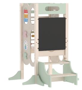 AIYAPLAY Torre Montessoriana 6 in 1 per Bambini, Sgabello Aiutante da Cucina con Lavagna, 2-6 Anni, Verde | Aosom Italy