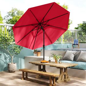 Costway Ombrellone da esterno con inclinazione a pulsante manovella per tavolo da patio, Ombrellone da giardino 270 cm Rosso Bordeaux