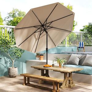 Costway Ombrellone da esterno con inclinazione a pulsante manovella per tavolo da patio, Ombrellone da giardino 270 cm Marrone