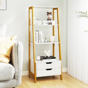 Costway Libreria a scala con cassetti per camera da letto ufficio a casa, Alto scaffale autoportante con 4 ripiani aperti e 2 cassetti Bianco