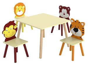 AIYAPLAY Set Tavolo e 4 Sedie per Bambini 3-8 Anni, Design di Animali, Gambe in Legno di Pino, per Cameretta, Giallo | Aosom Italy