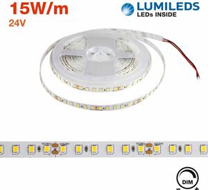 Striscia LED 2835/120 - IP20 - 15W/m - 5m - 24V - chip LUMILEDS Colore Bianco Caldo 2.700K