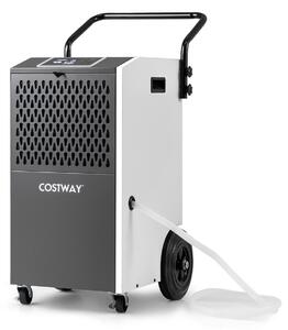Costway Deumidificatore industriale con tubo di scarico e timer con ruote per cantina, Deumidificatore commerciale Bianco