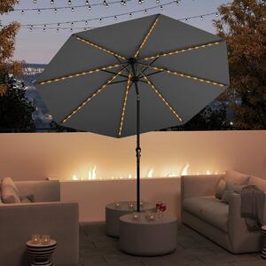 Costway 3M Ombrellone da patio solare con 96 luci LED e 9 modalità, Parasole da mercato pesante per giardino e spiaggia Grigio