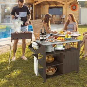 Costway Carrello per grill da esterno con portaspezie per barbecue, Isola da cucina portatile in metallo su ruote