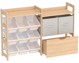 AIYAPLAY Mobile Giochi Bambini con 9 Contenitori, Libreria Montessoriana in Legno Naturale Bianco | Aosom Italy