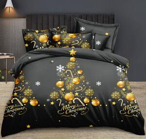 Lenzuola natalizie con motivo albero di Natale dorato Dimensioni: 160x200 + 2x 70x80