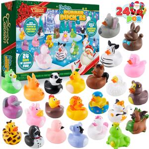 Calendario dell'Avvento natalizio 2025 con 24 gomme a forma di animali per bambini