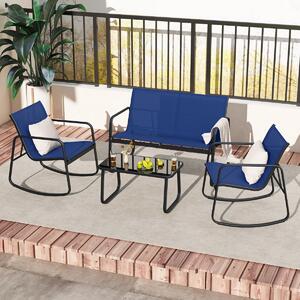 Costway Set di mobili da giardino 4 pezzi di sedute per 4 persone, Mobili per terrazza con dolce movimento oscillante Blu
